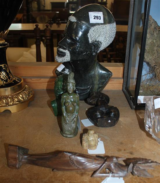 Collection carved tribal & other busts etc(-)